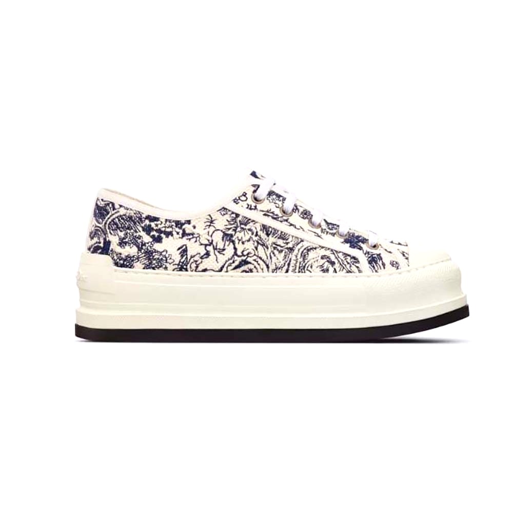 GIÀY Dior Women Walk’n’dior Platform Sneaker White Embroidered Cotton with Blue Toile de Jouy Motif