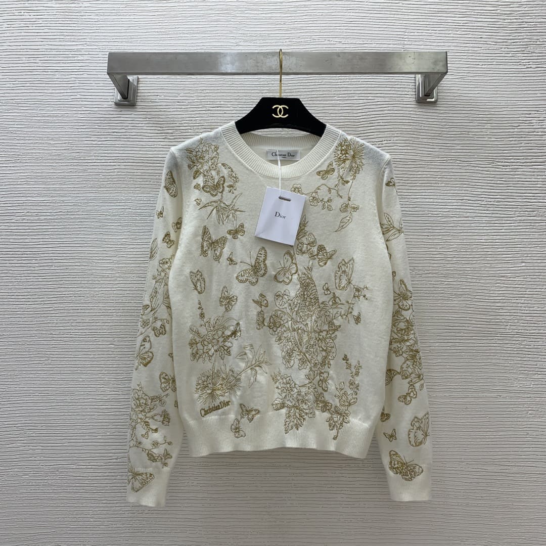 ÁO DIOR Round-Neck White Sweater