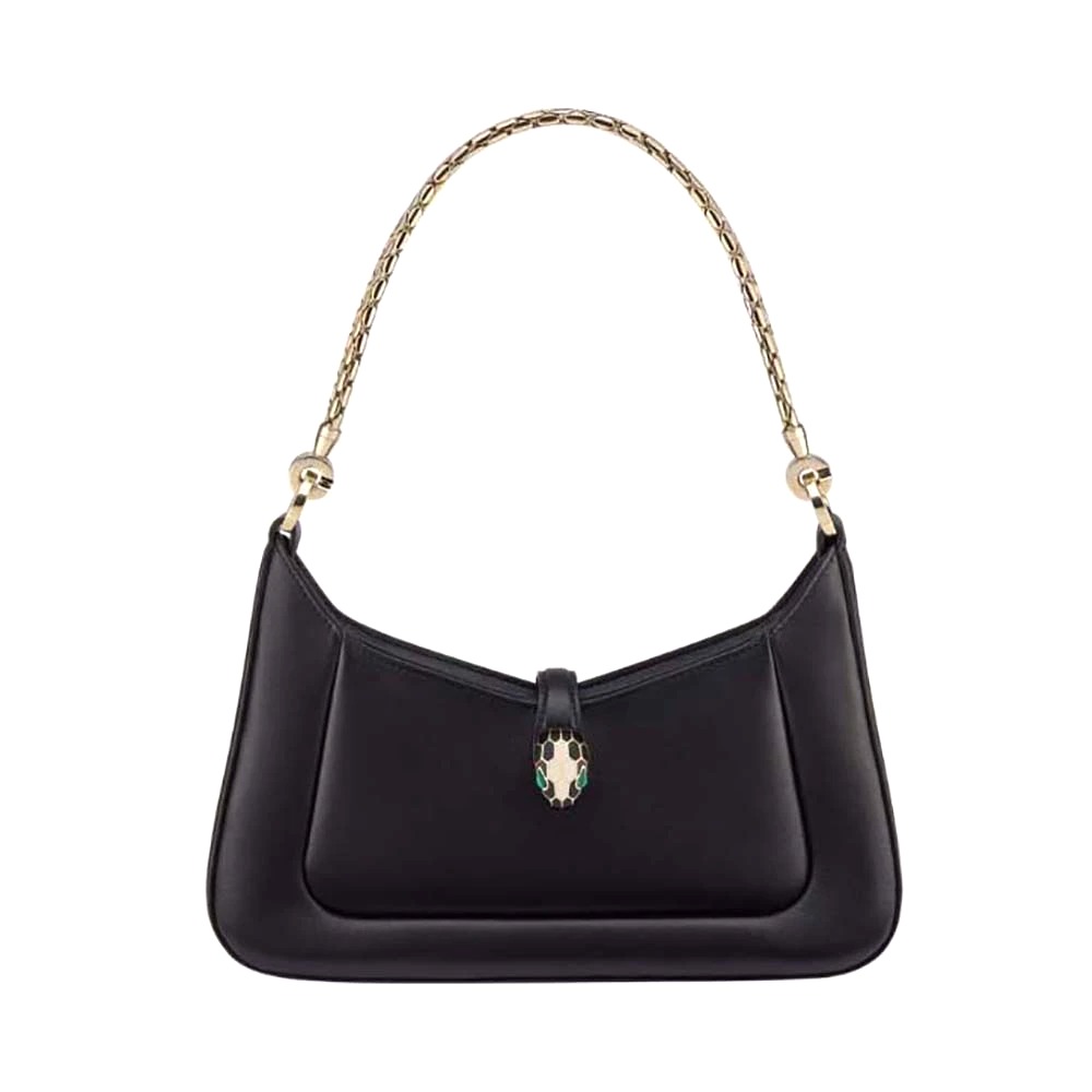TÚI BVLGARI Women Serpenti Baia Small Shoulder Bag in Calf Leather-Black