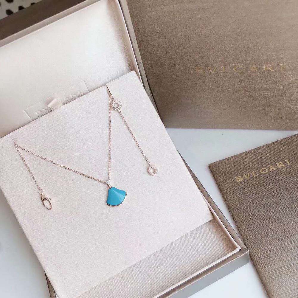 Vòng cổ BVLGARI DIVAS’ DREAM Necklace in 18 KT turquoise vàng hồng 18K
