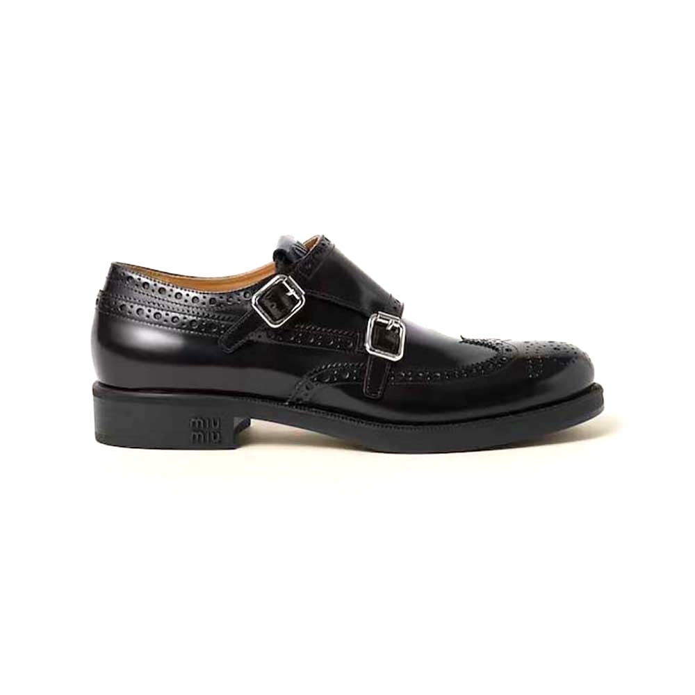 GIÀY Miu Miu Women Church’s X Miu Miu Brushed Leather Double Monk Brogue Shoes
