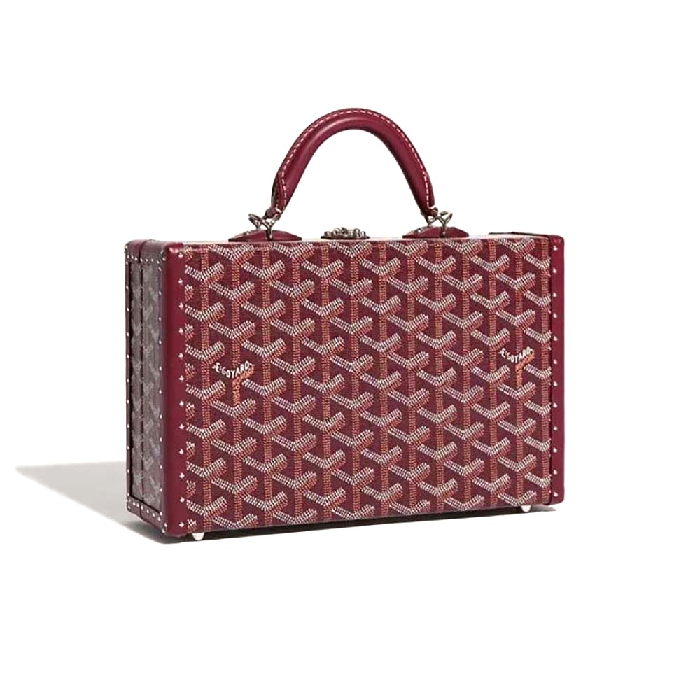 TÚI Goyard Women Sac Malle Grand Hôtel in Goyardine Canvas & Clamecy Calfskin-Maroon