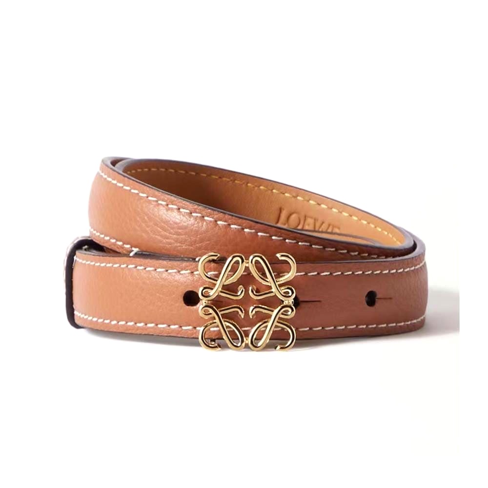 DÂY LƯNG Loewe Women Anagram Belt in Pebble Grain Calfskin-Brown