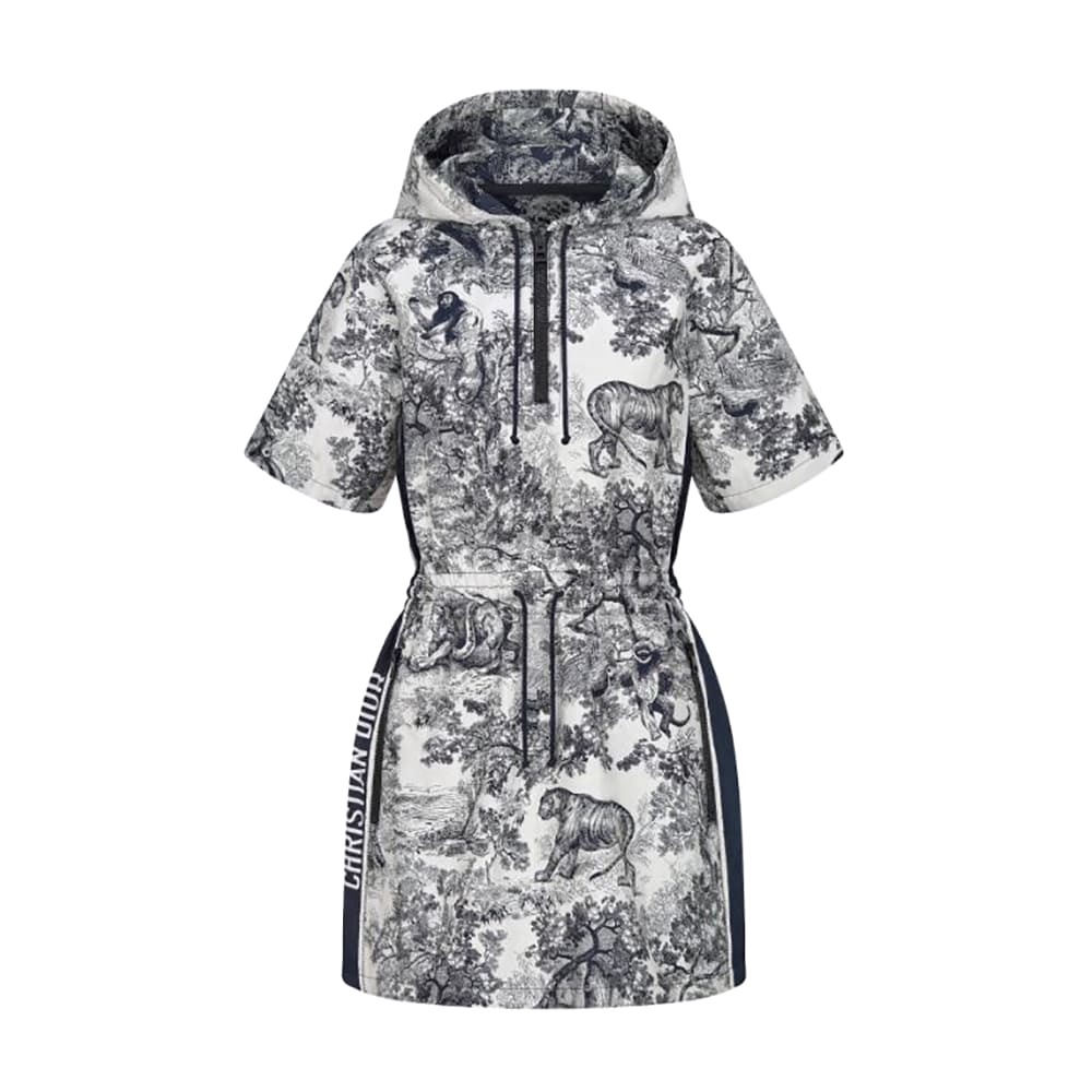 ÁO Dior Women Short Hooded Dress Black and White Technical Taffeta Jacquard