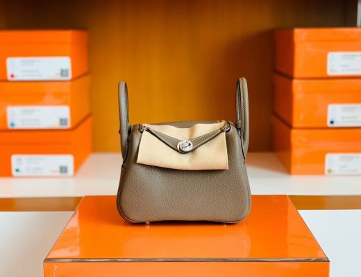 Túi Hermes Mini Lindy Togo Etoupe grey Silver Hardware Handmade khâu tay 19cm