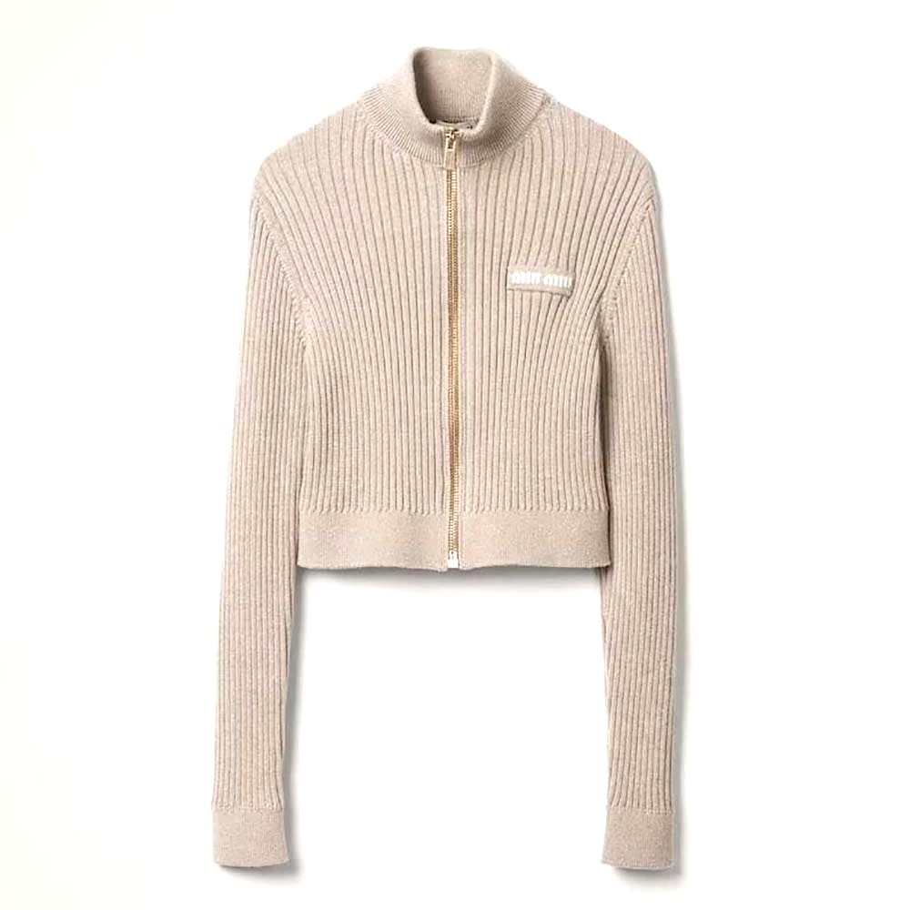 ÁO Miu Miu Women Cashmere Cardigan with Knit Logo Patch