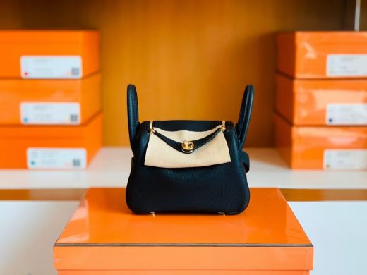 Túi Hermes Mini Lindy Togo Noir Gold Hardware Handmade khâu tay 19cm