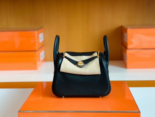 Túi Hermes Mini Lindy Black Gold Hardware Handmade khâu tay 19cm