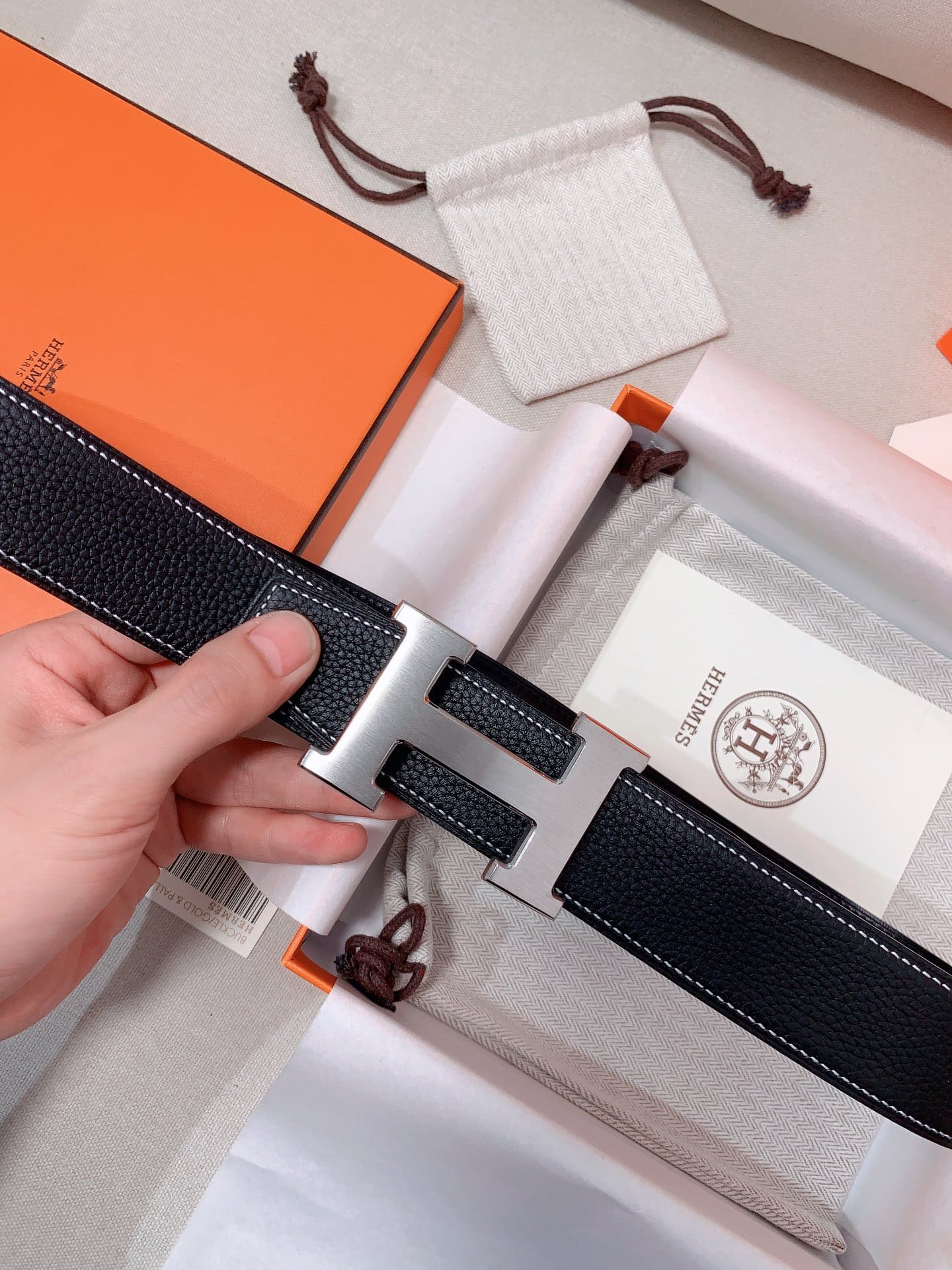 DÂY LƯNG HERMES H Togo leather hai mặt khóa bạc
