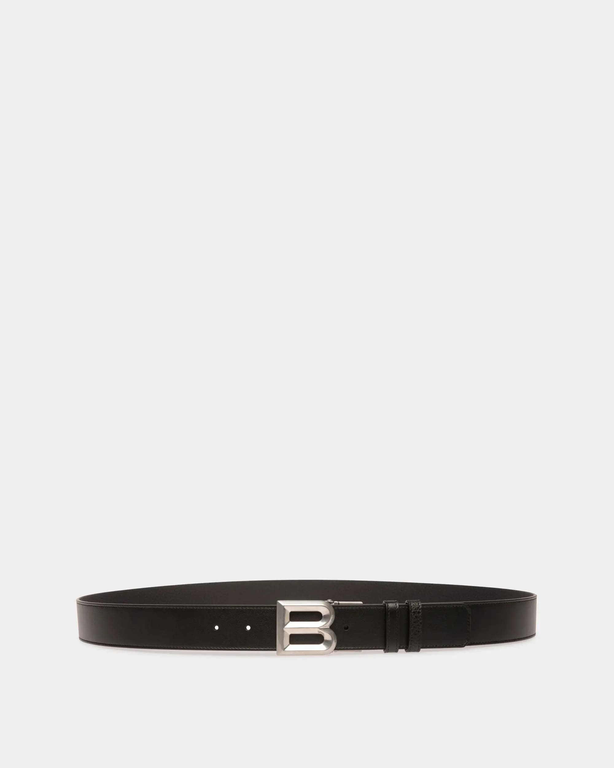 DÂY LƯNG BALLY B Bold Belt in Black Leather hai mặt khóa trắng