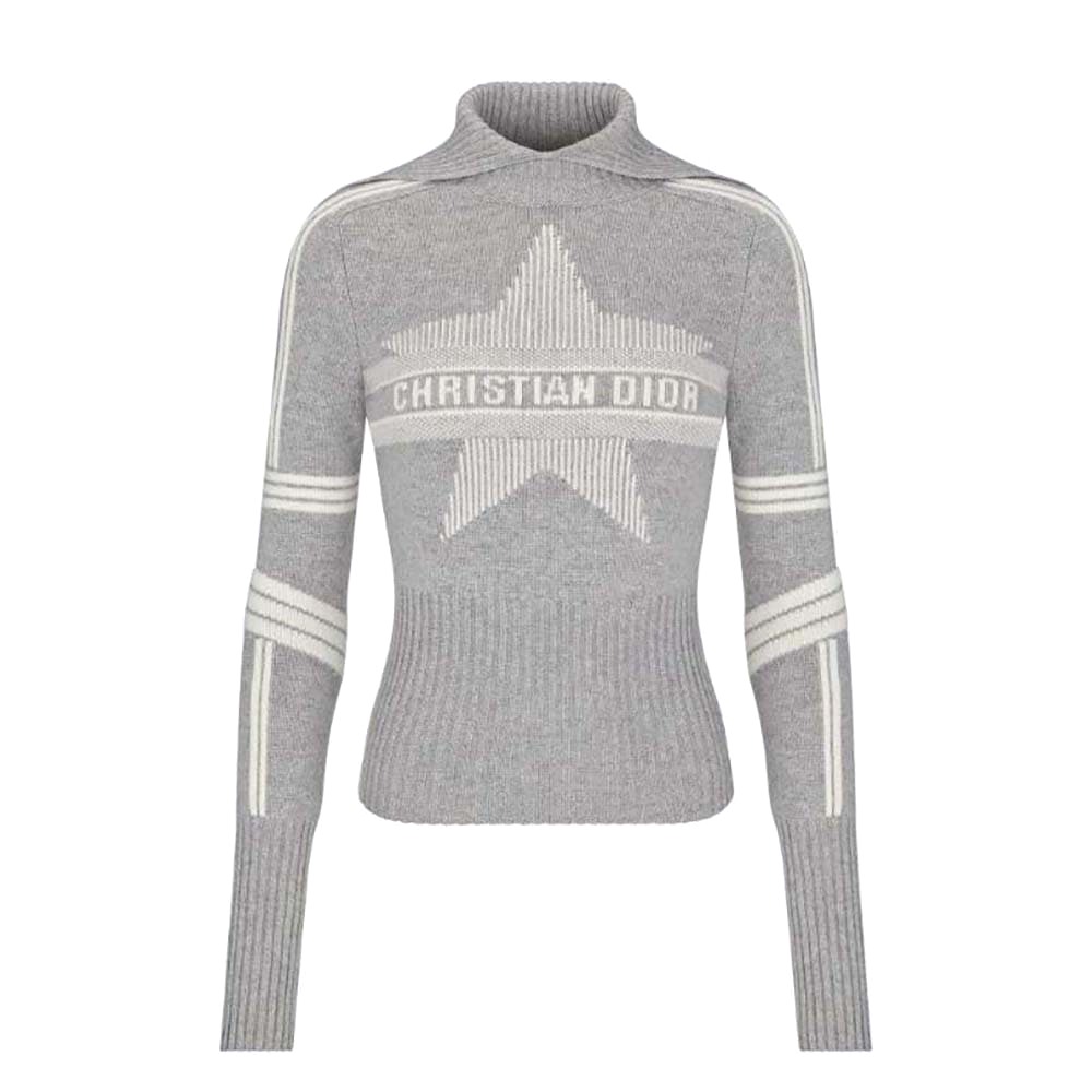 ÁO Dior Women Dioralps Stand-Collar Sweater Gray and White Three-Tone Dior Star Wool and Cashmere Knit