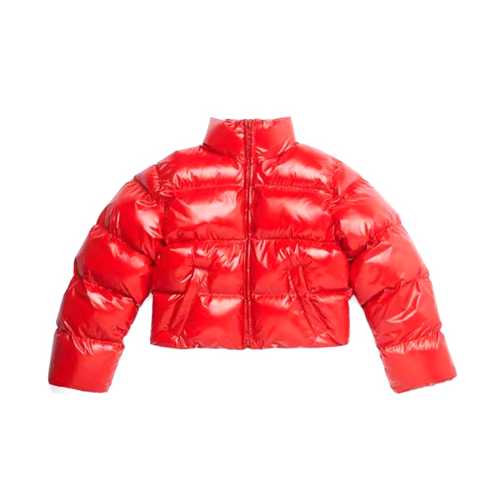 ÁO Balenciaga Women Shrunk Puffer in Red Shiny Coated Nylon