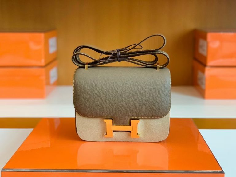 Túi Hermes Constance Epsom Etoupe & Amber yellow Gold Hardware Handmade khâu tay 18cm