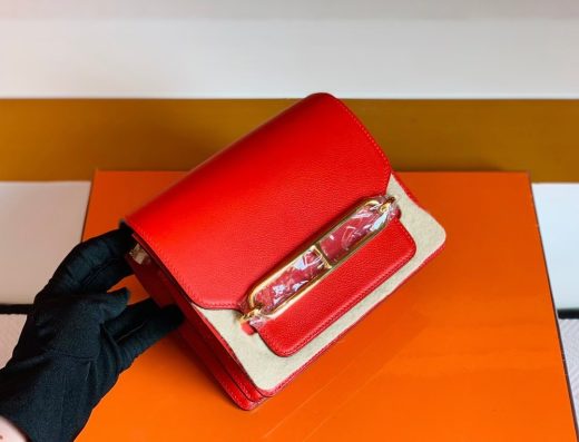 Túi Hermes Roulis Evercolor Bright Red Gold Hardware Handmade khâu tay 19cm