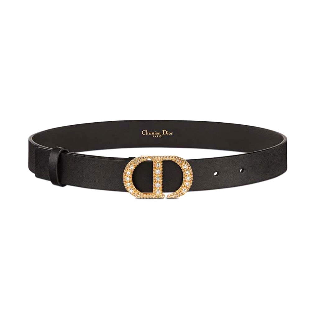 DÂY LƯNG Dior Women 30 Montaigne Crystals Belt Black Smooth Calfskin and Silver-Tone Crystals 27 MM