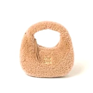 Túi Miu Miu Women Wander Shearling Hobo Bag with Leather Details-Beige