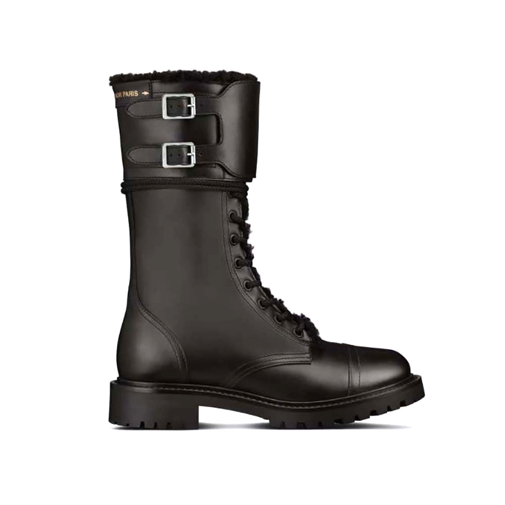 GIÀY Dior Women D-trap Ankle Boot Black Calfskin and Shearling