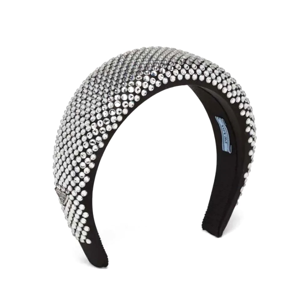 Bờm tóc Prada Oversized Embellished Satin Headband with Heat-Bonded Crystals