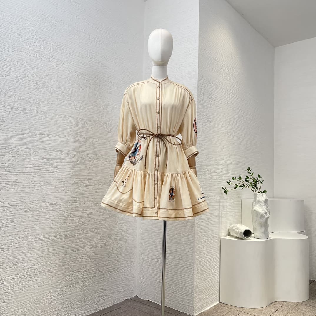 VÁY ZIMMERMANN 3/4 Sleeve Beige Loose Mini Dress High Classy