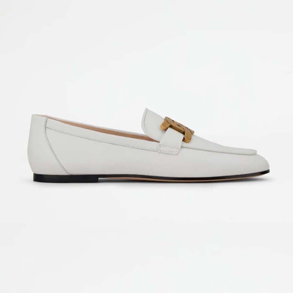 GIÀY TODS Women Kate Loafers in Leather with A Metal Branded-White
