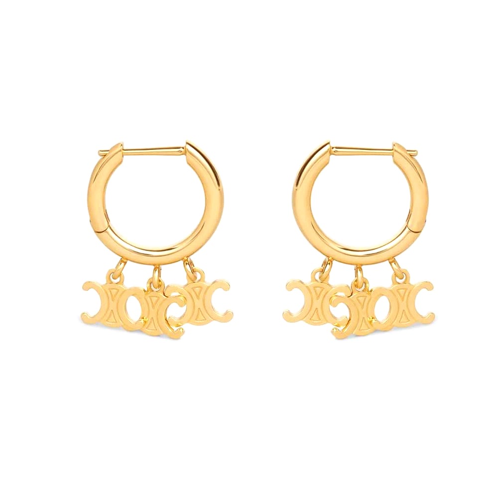 Bông tai Celine Triomphe Trio Hoops in Brass with Gold Finishgold