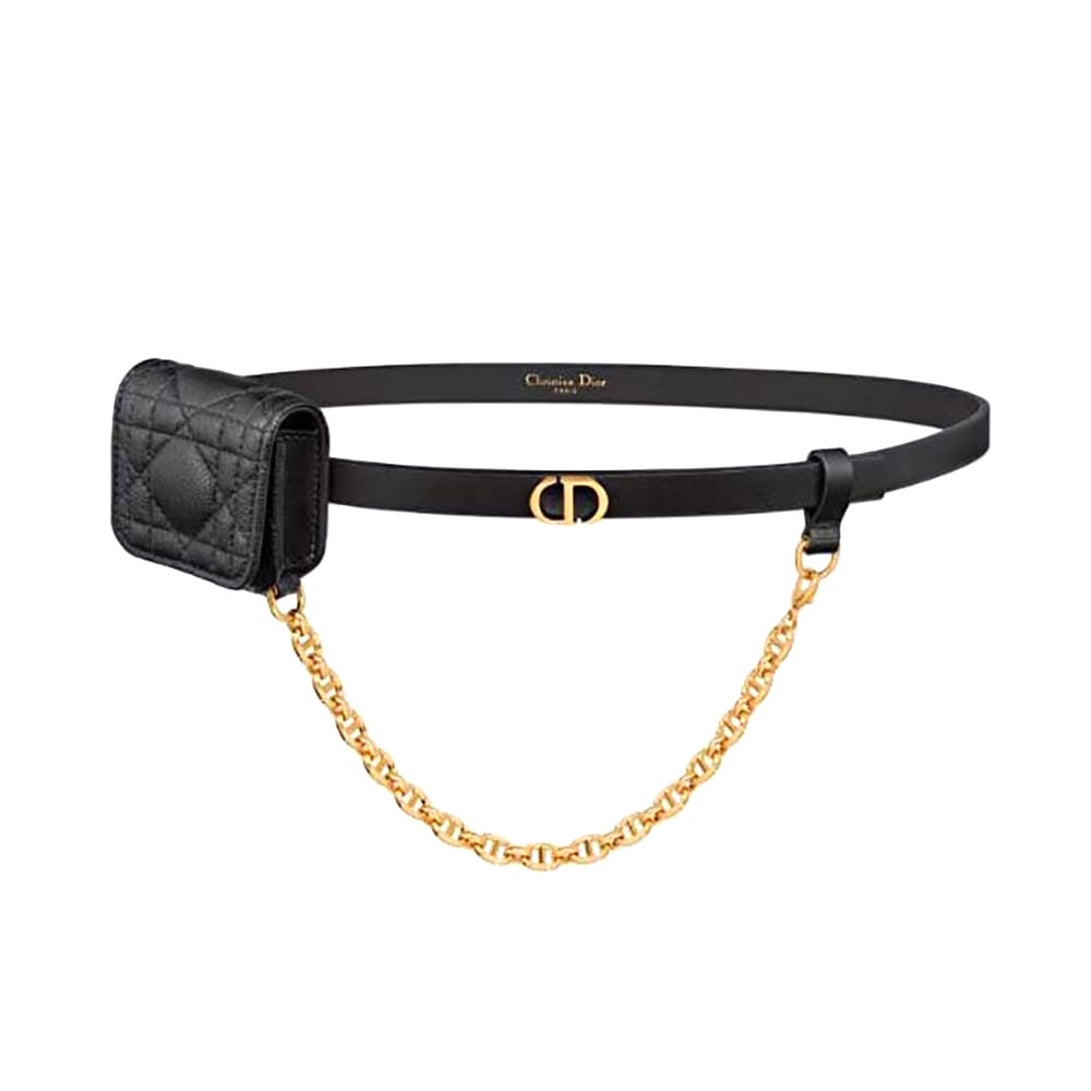 DÂY LƯNG Dior Women Caro Belt with Removable Pouch Black Smooth Calfskin and Cannage Calfskin 15 MM