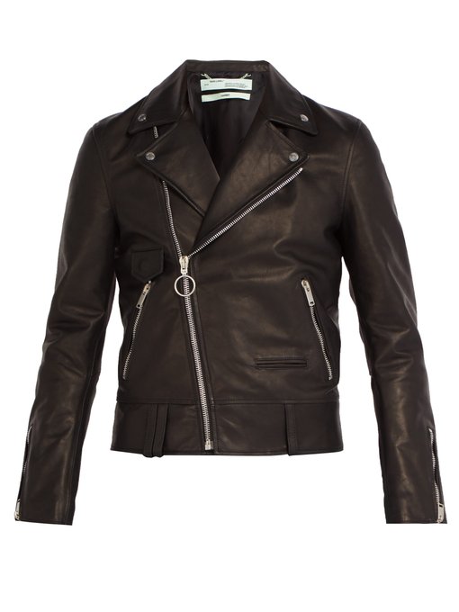 ÁO DA OFF-WHITE  99 Logo-print leather biker jacket