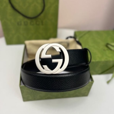 DÂY LƯNG GUCCI GG BLACK CALFSKIN LEATHER Khóa bạc