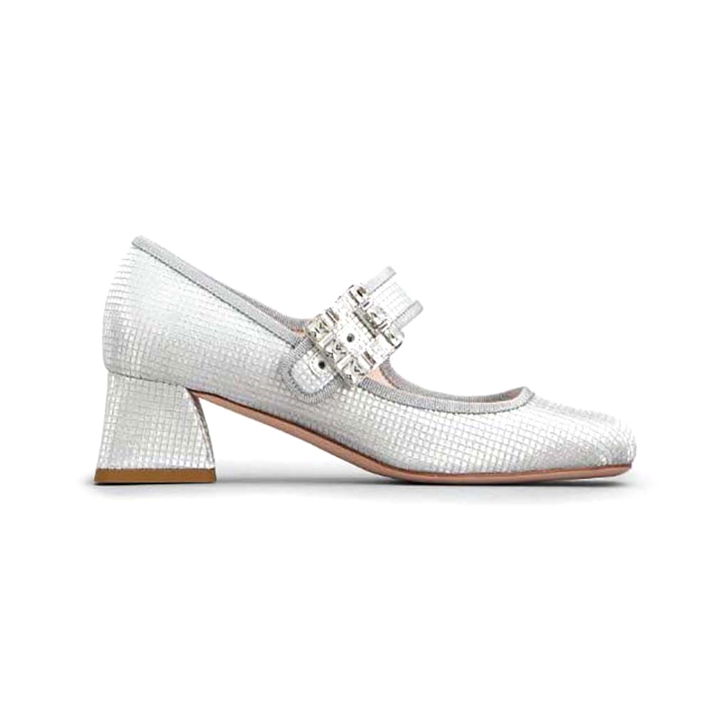 GIÀY Roger Vivier Women Trés Vivier Strass Buckle Babies Pumps in Fabric-Silver