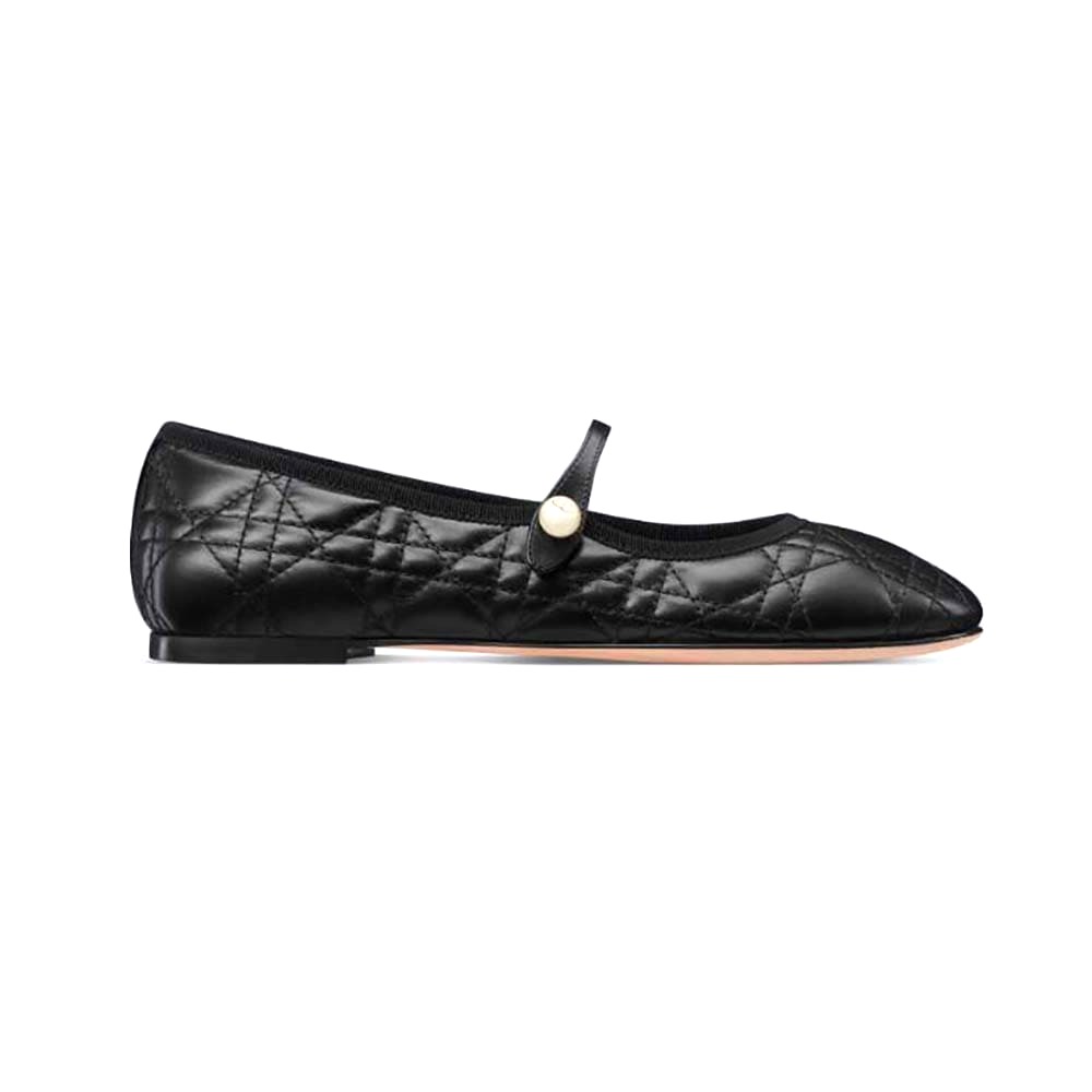 GIÀY Dior Women Ballet Flat Black Quilted Cannage Calfskin
