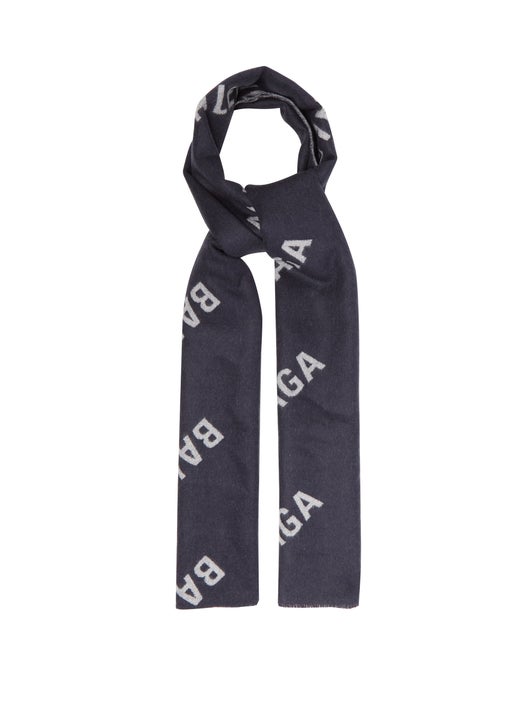 KHĂN BALENCIAGA Logo-jacquard wool scarf
