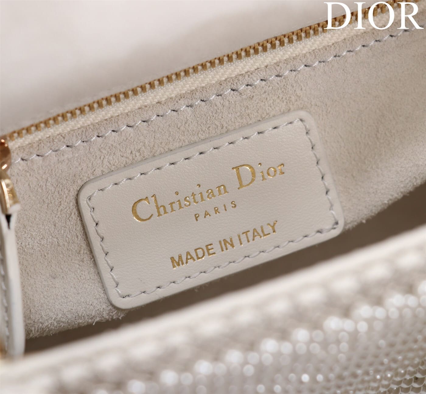 TÚI CHRISTIAN DIOR LADY DIOR Cannage Calfskin with Platinum Beaded Pearl Embroidery White