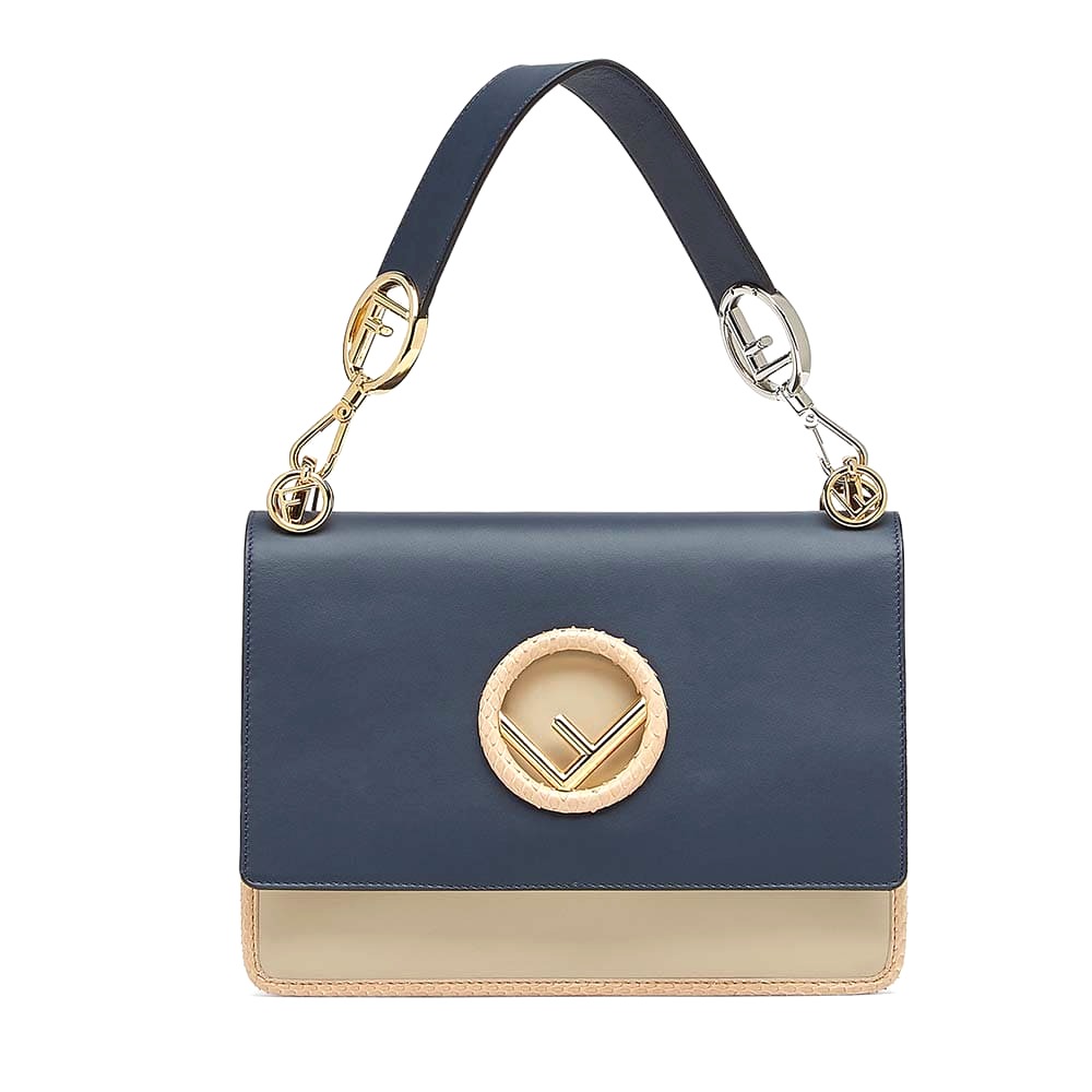 TÚI Fendi Women Kan I F Pale Blue Leather Bag with Exotic Details