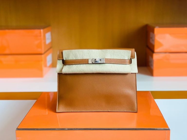 Túi Hermes Kelly dance Evercolor Leather Golden Brown Silver Hardware Handmade khâu tay 22cm