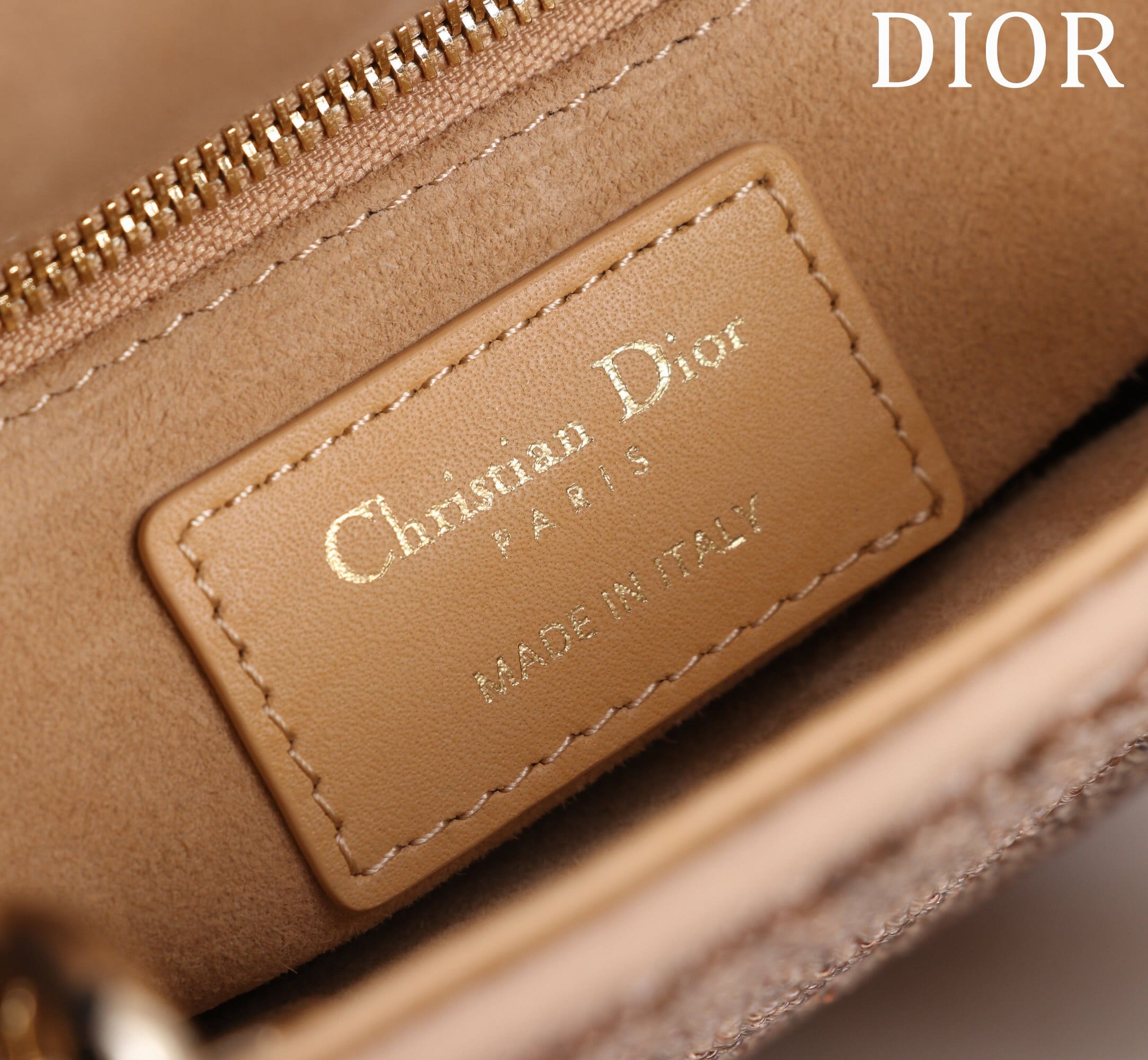 TÚI CHRISTIAN DIOR LADY DIOR Cannage Calfskin with Platinum Beaded Embroidery Brown