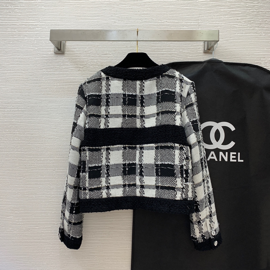 ÁO CHANEL TWEED BLACK WHITE Jacket Top AAA