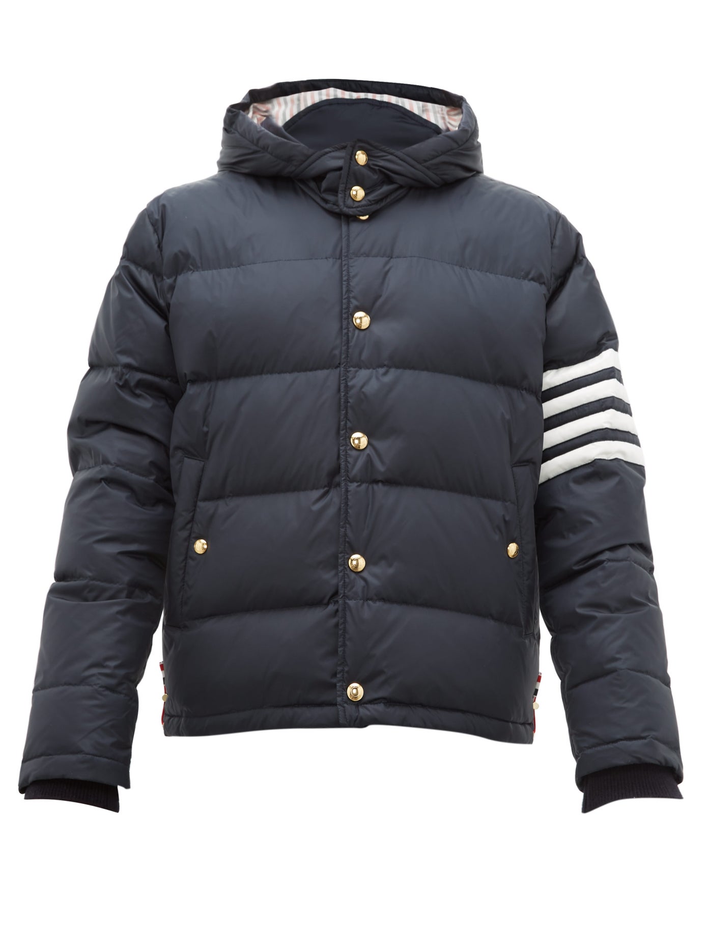 ÁO THOM BROWNE  4-Bar hooded quilted-down coat