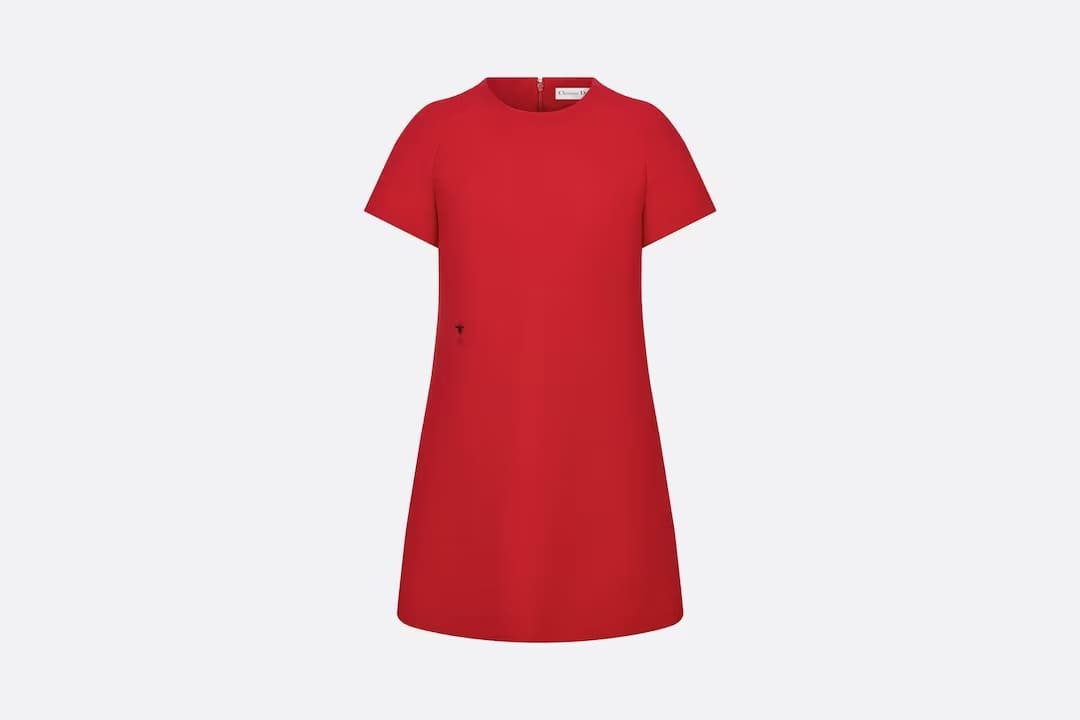 VÁY DIOR STRAIGHT DRESS Amaryllis Red Wool and Silk