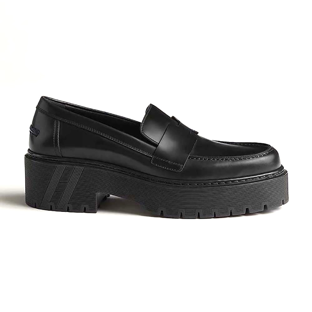 GIÀY Hermes Women Hitch Loafer in Glazed Calfskin-Black