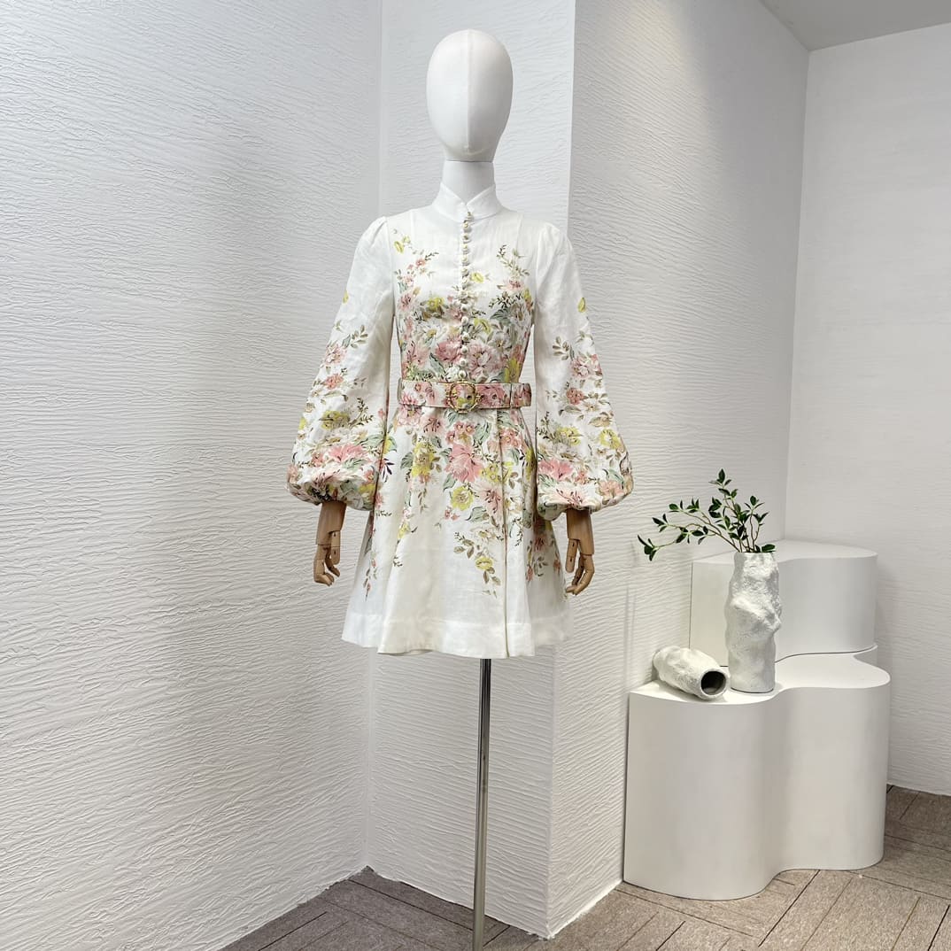 VÁY ZIMMERMANN White Floral Print Mini Dress with Belt High Classy