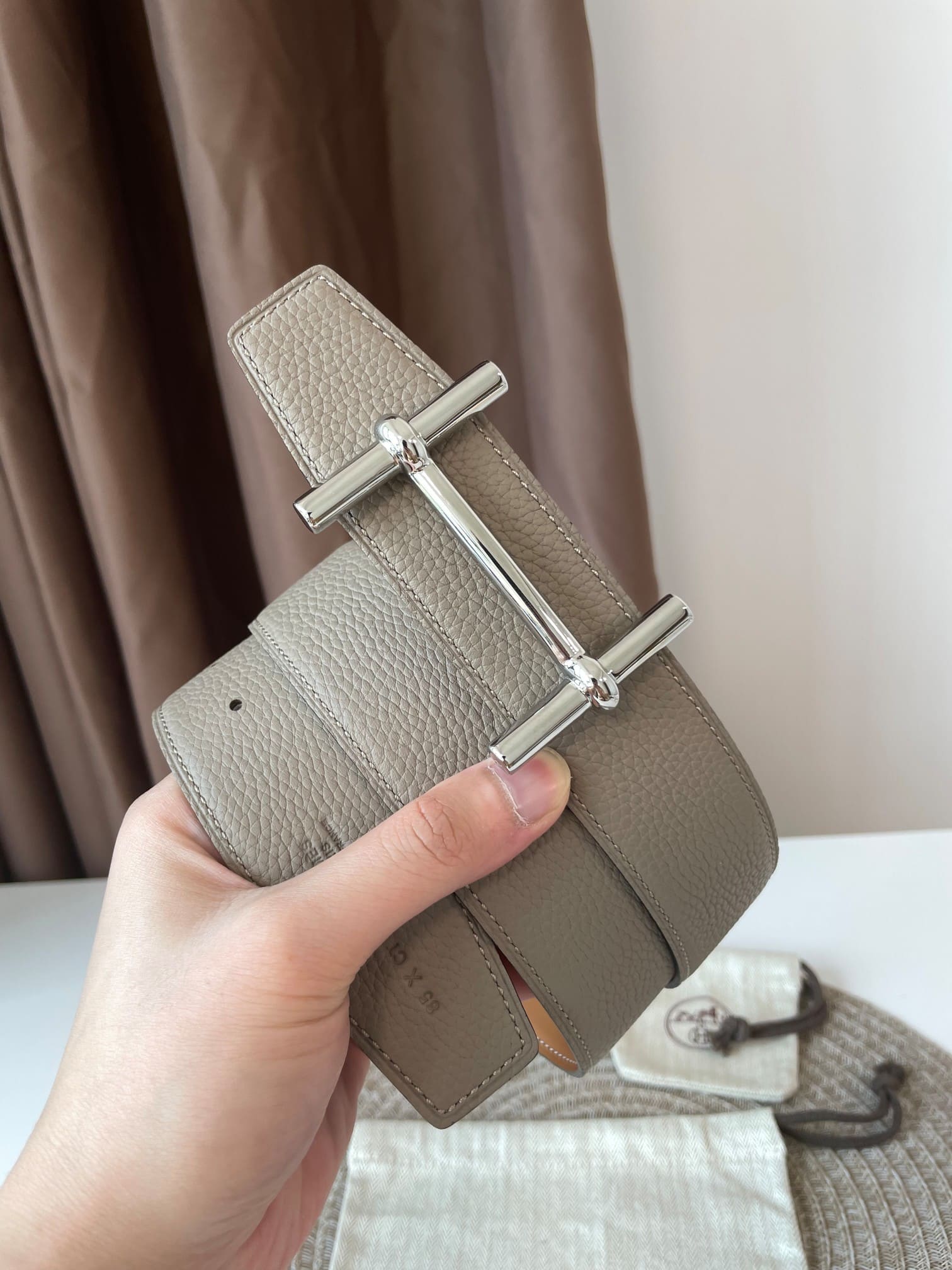 DÂY LƯNG HERMES H Togo leather hai mặt khóa bạc