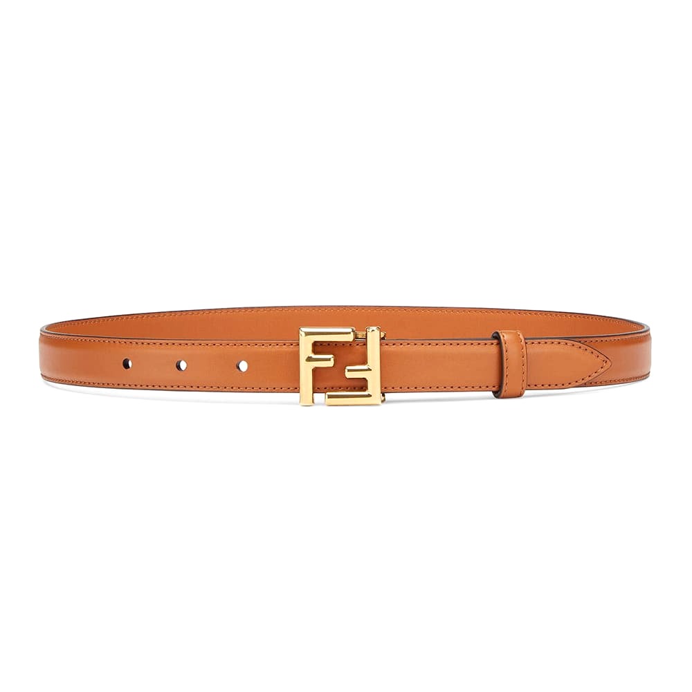 DÂY LƯNG Fendi Women Thin Belt with Loop and FF Stud Buckle-Brown