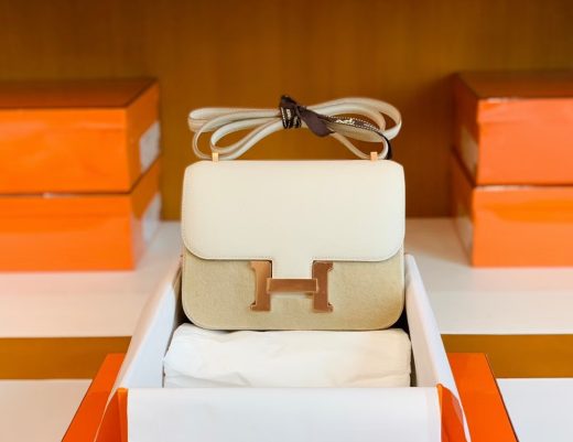 Túi Hermes Constance Epsom Creamy White Rose Gold Hardware Handmade khâu tay 18cm