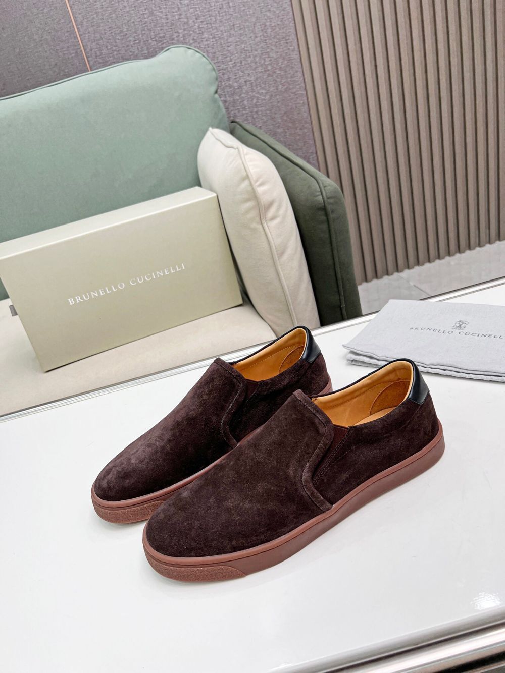 GIÀY BRUNELLO CUCINELLI Suede Brown Slip on shoes