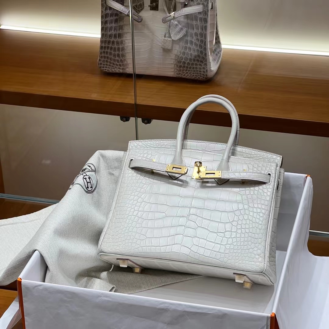 Túi Hermes Birkin Alligator White 25CM Handmade khâu tay(Giá liên hệ)