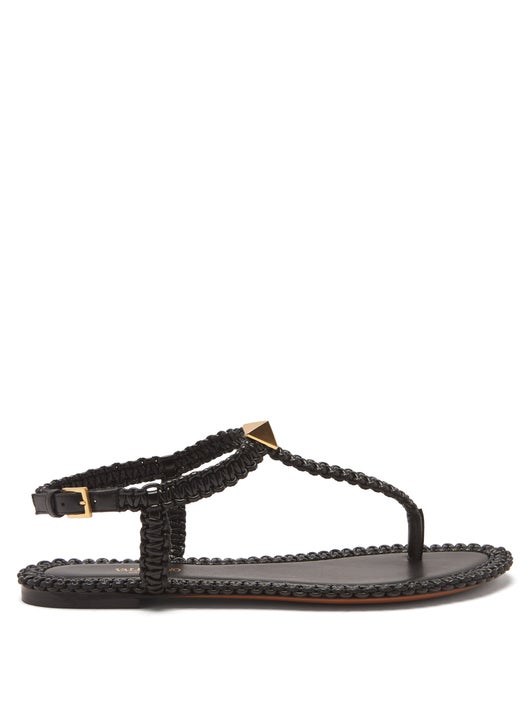 GIÀY VALENTINO GARAVANI Roman Stud flat macramé-leather sandals