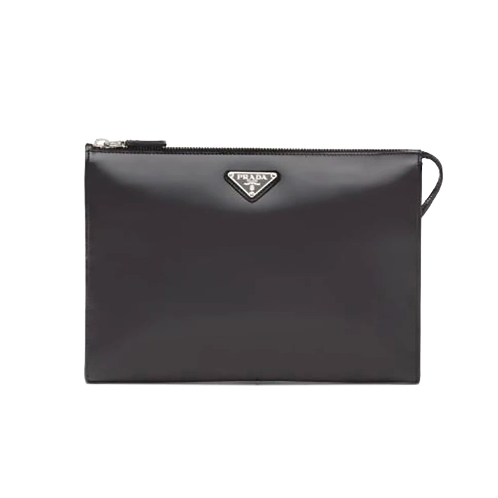 TÚI PRADA Brushed Leather Pouch-Black