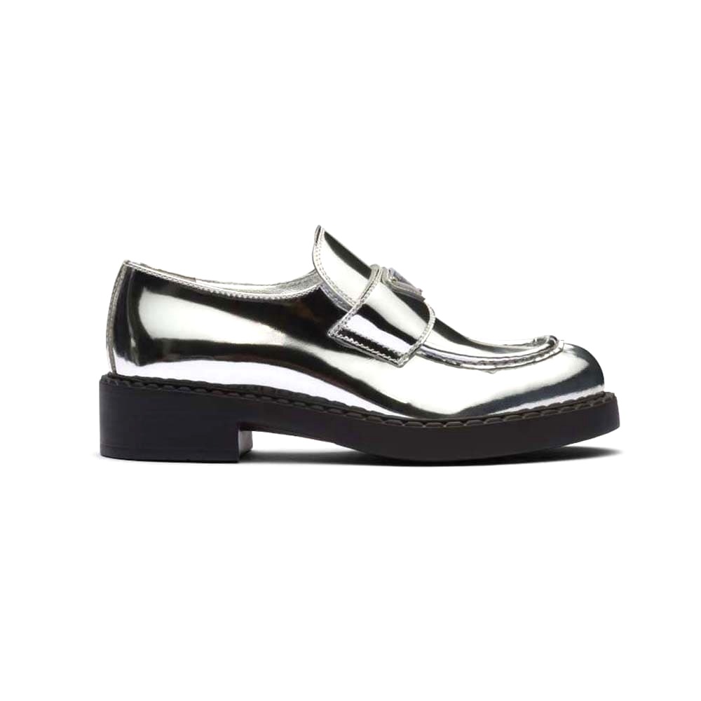 GIÀY Prada Women Metallic Leather Loafers-Silver
