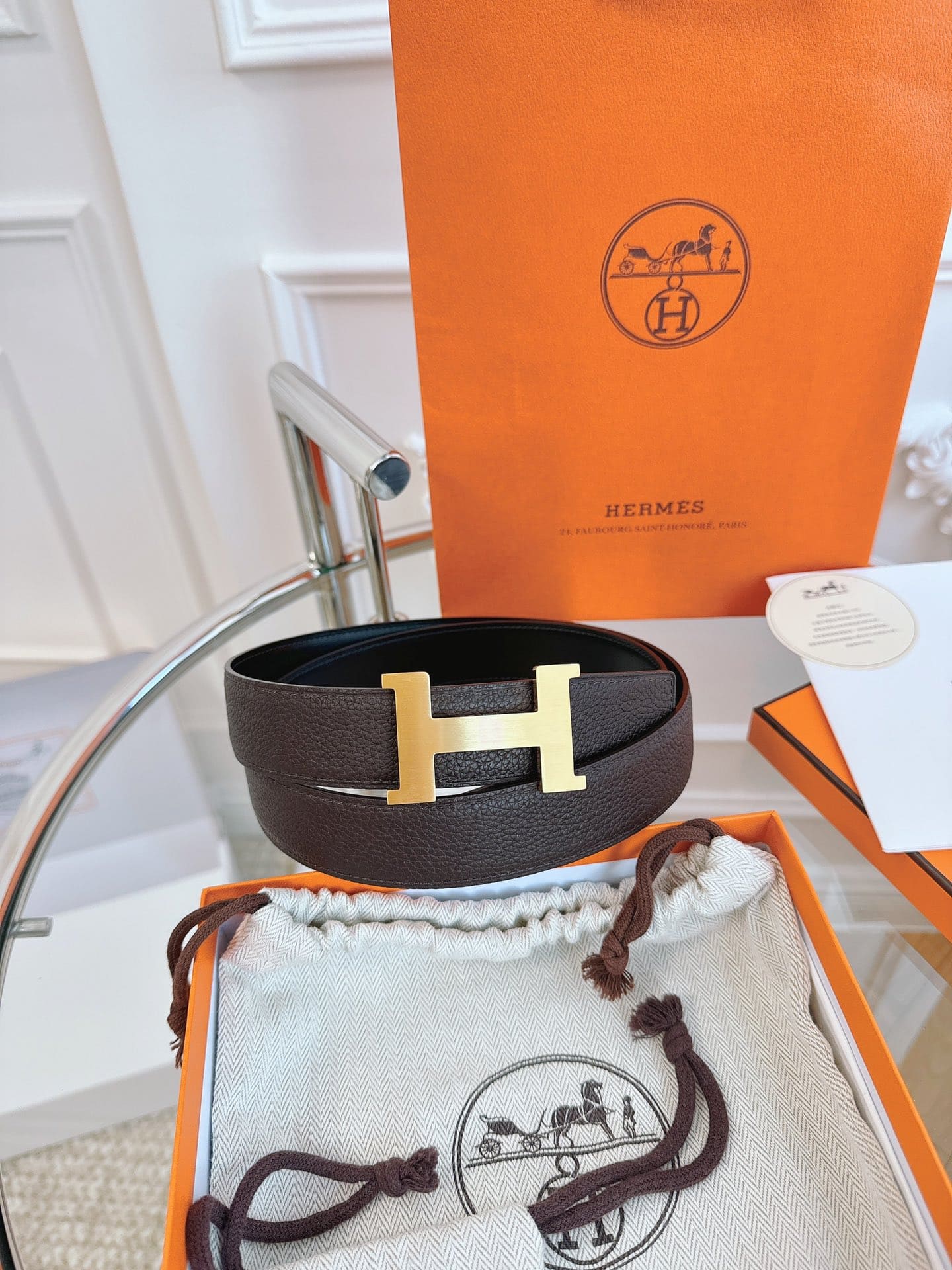 DÂY LƯNG HERMES H MAROON Togo leather hai mặt khóa vàng