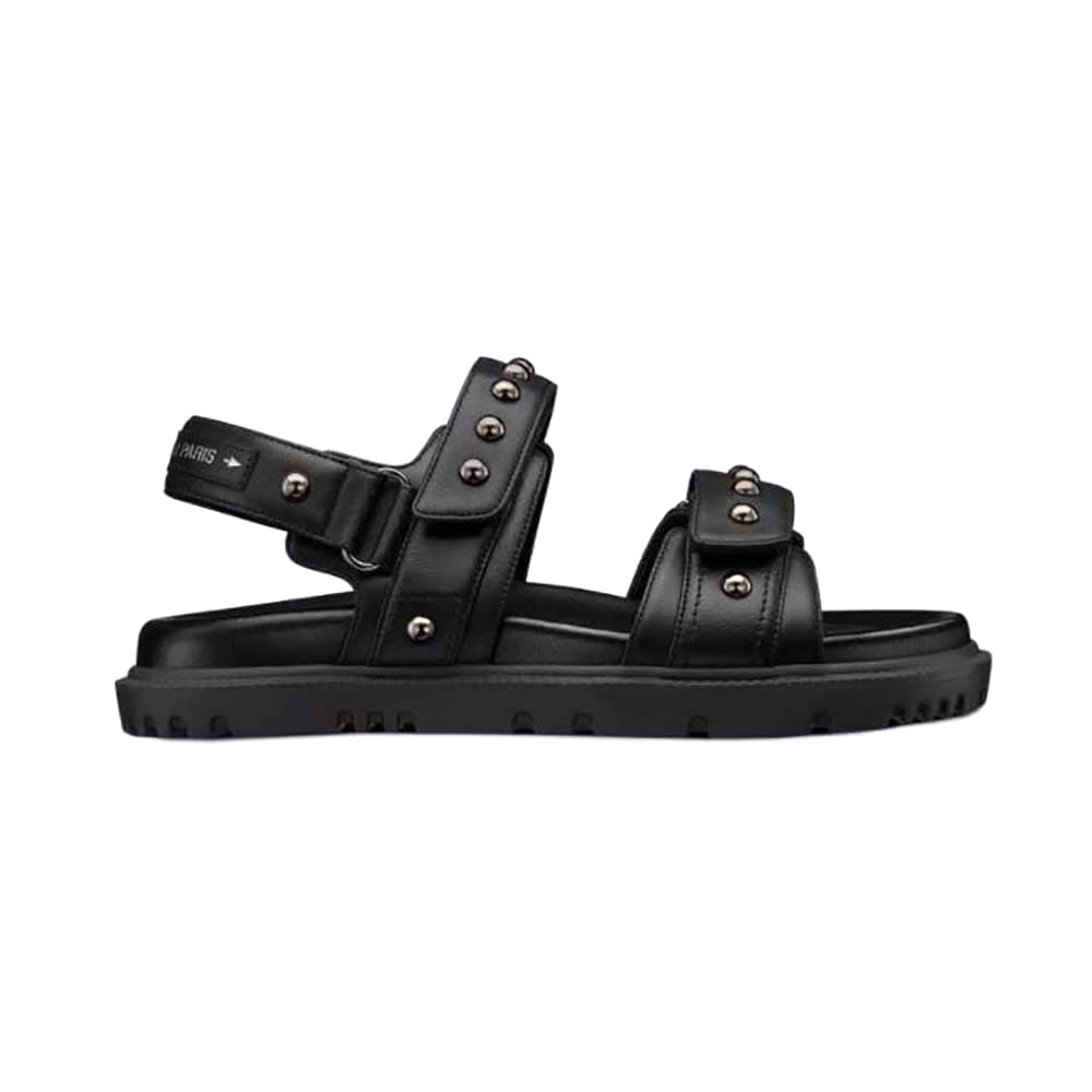DÉP SANDALS Dior Women Dioract Sandal Black Lambskin and Silver-Finish Rivets